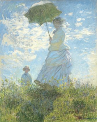 モネ　日傘の女性モネ夫人と息子　1875年